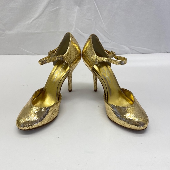 Jessica Simpson Gold Crackle Leather Heels Size: 5.5 - Picture 9 of 10